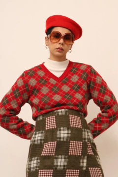 Pulover xadrez vintage vermelho classico - comprar online