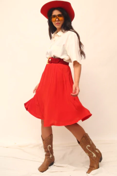 Saia cintura mega alta vermelha gode - Capichó Brechó