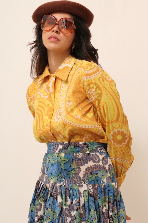 Camisa amarela 70´s hippie vintage