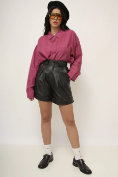 Shorts 100% couro cintura alta preto - loja online