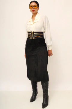 Saia couro camurça cintura alta