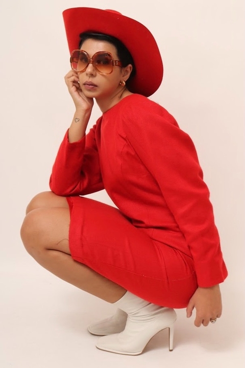 vestido vermelho lã forrado vintage