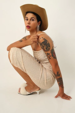 Vestido renda champanhe forrado vintage - loja online