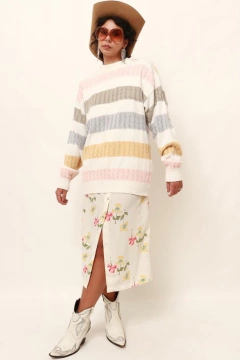 Tricot listras rosa e cinza amplo vintage C.G.C - Capichó Brechó