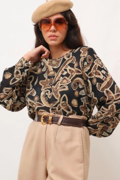 camisa manga longa estampada vintage