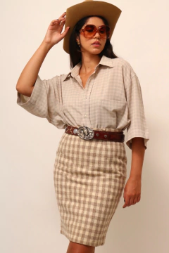 Camisa xadrez bege YSL vintage - Capichó Brechó