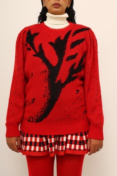 Pulover vermelho estampa preta manga princesa - Capichó Brechó