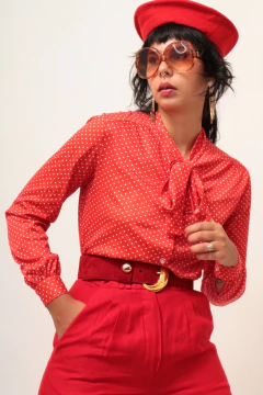 Camisa poa vermelha gravata vintage na internet