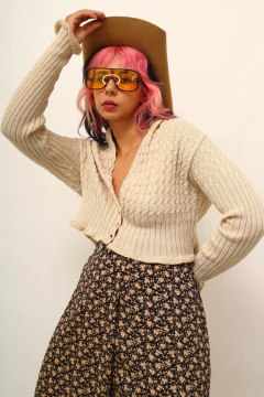 Tricot cropped textura areia