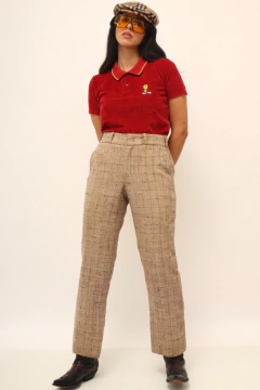 Calça marrom 70´s xadrez vintage - Capichó Brechó