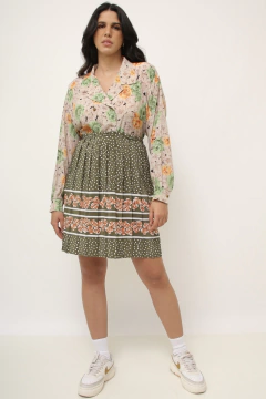 Saia poa vintage verde plissada - loja online