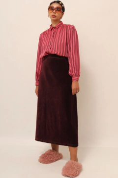 Saia veludo cintura mega alta vinho na internet