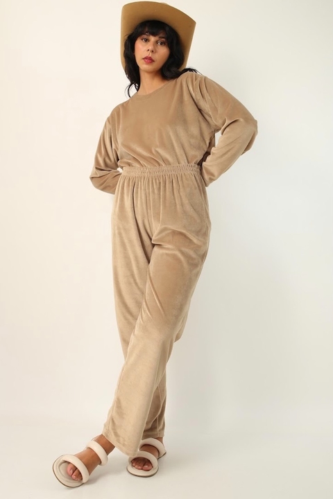 conjunto veludo blusa + calça cintura alta