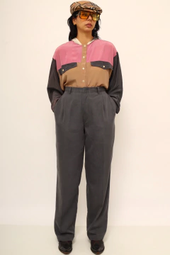 Calça cinza alfaiataria cintura alta PIERRE CARDIN - loja online