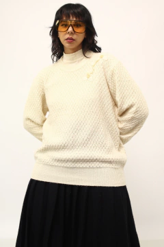 Pulover creme textura manga bufante - loja online