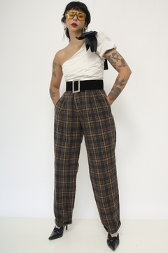 Calça lã vintage xadrez