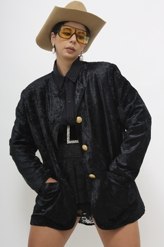 Blazer veludo preto vintage classico - Capichó Brechó
