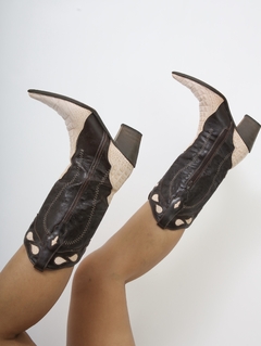 Bota western 100% couro rosa e marrom 37 - loja online