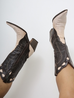 Bota western 100% couro rosa e marrom 37 - loja online