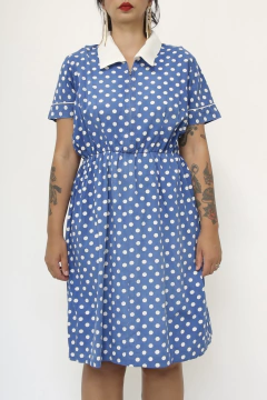 Vestido poa vintage azul nave - comprar online