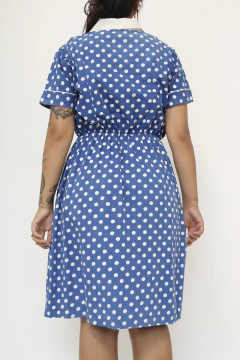 Vestido poa vintage azul nave - comprar online