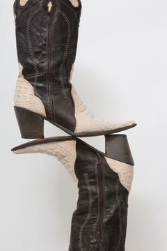 Bota western 100% couro rosa e marrom 37 - comprar online