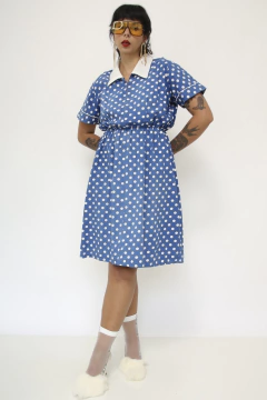 Vestido poa vintage azul nave