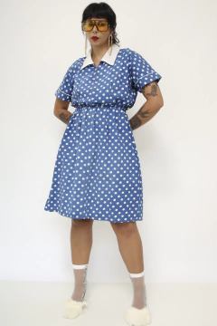 Vestido poa vintage azul nave na internet