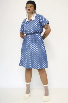 Vestido poa vintage azul nave na internet