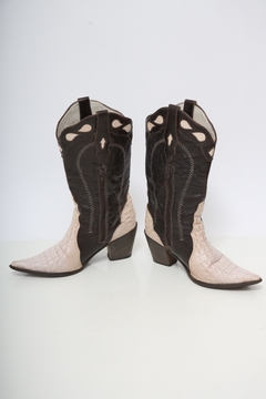Bota western 100% couro rosa e marrom 37 - loja online