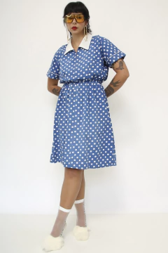 Imagem do Vestido poa vintage azul nave