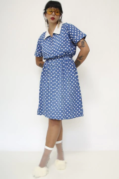 Vestido poa vintage azul nave - loja online