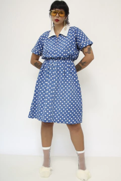 Vestido poa vintage azul nave