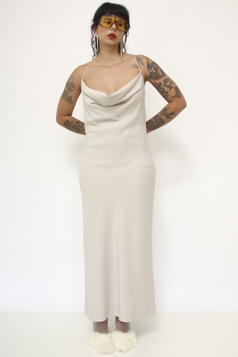 Vestido bege decote vintage