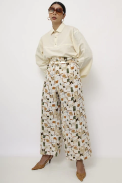 Calça estampada cintura alta