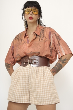 Camisa laranja vintage arvores - Capichó Brechó