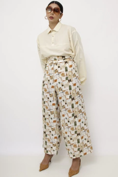 Calça estampada cintura alta
