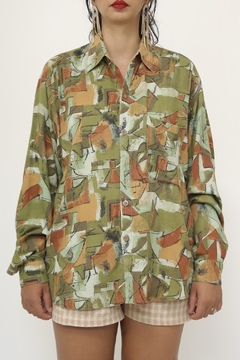 Camisa verde estampada manga longa