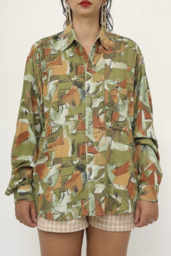 Camisa verde estampada manga longa