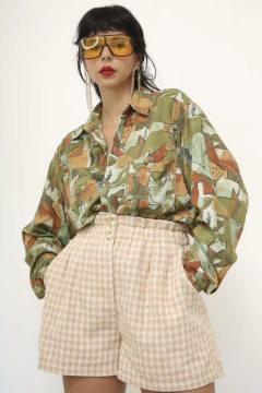 Camisa verde estampada manga longa - loja online