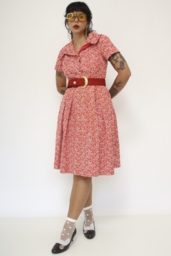 Vestido estruturado vermelho flores branco - Capichó Brechó