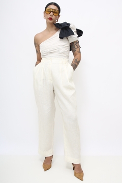 Calca linho pregas chic vintage na internet