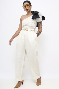 Calca linho pregas chic vintage - comprar online