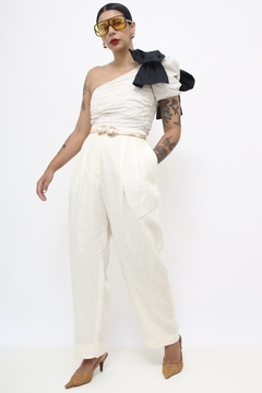 Calca linho pregas chic vintage