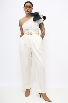 Calca linho pregas chic vintage - loja online