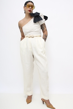 Calca linho pregas chic vintage na internet