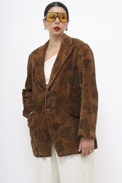 Blazer marrom veludo estampado forro vermelho - loja online