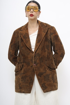Blazer marrom veludo estampado forro vermelho