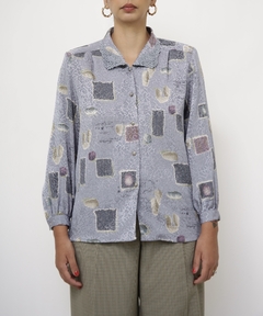 Camisa azul estampa acetinada - comprar online