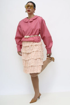 Saia rosa camadas renda vintage na internet